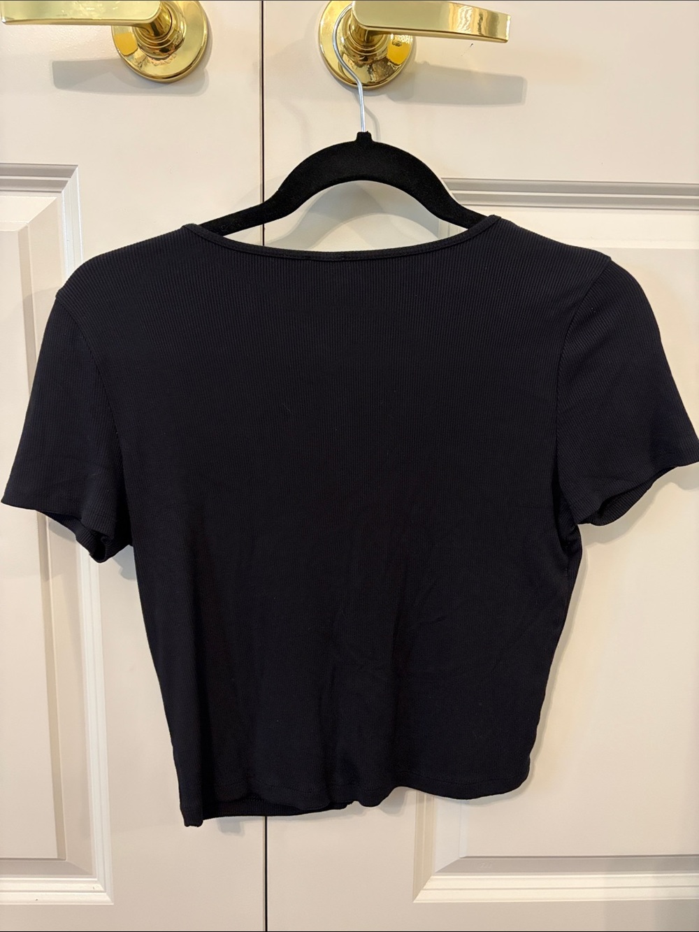 Wilfred Black Ribbed Tie-Front V-Neck Crop Top - Picture 4 of 5